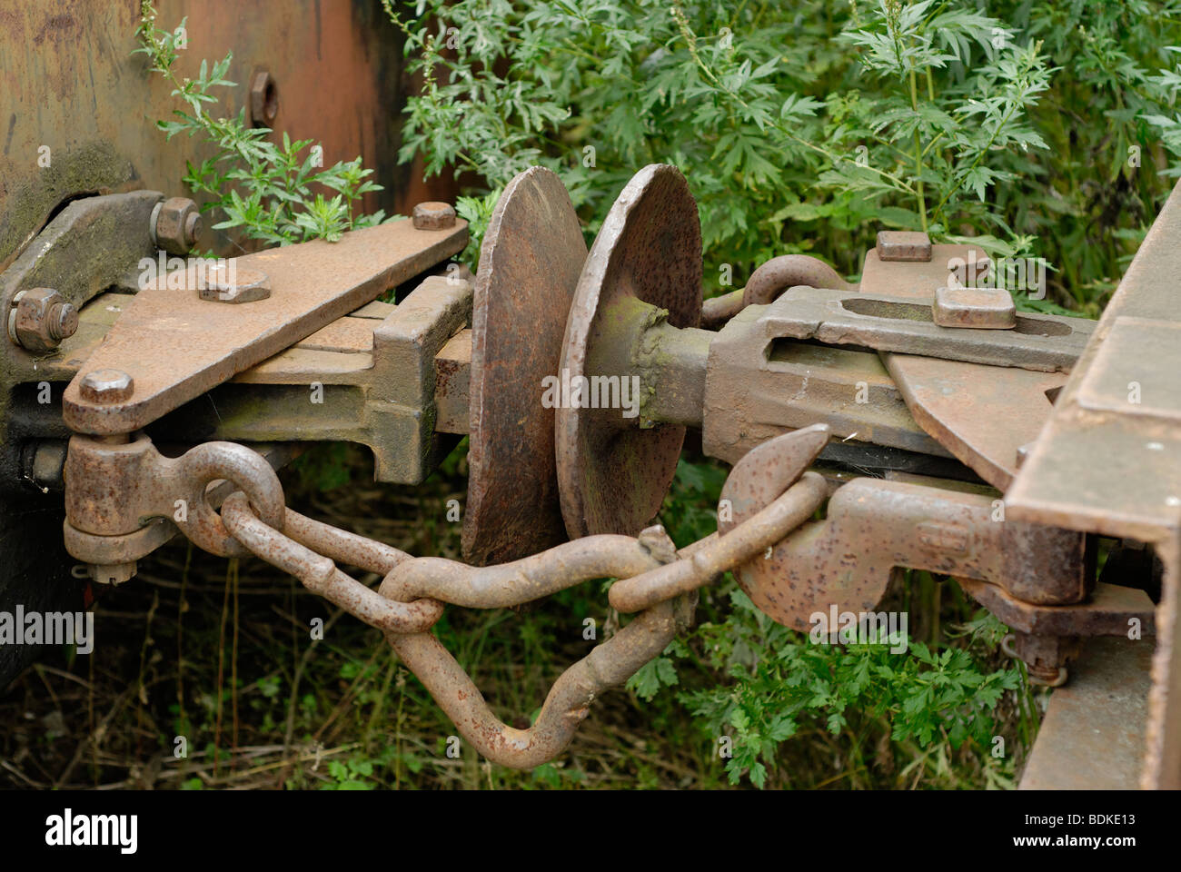 Old train coupling system Stock Photo Alamy