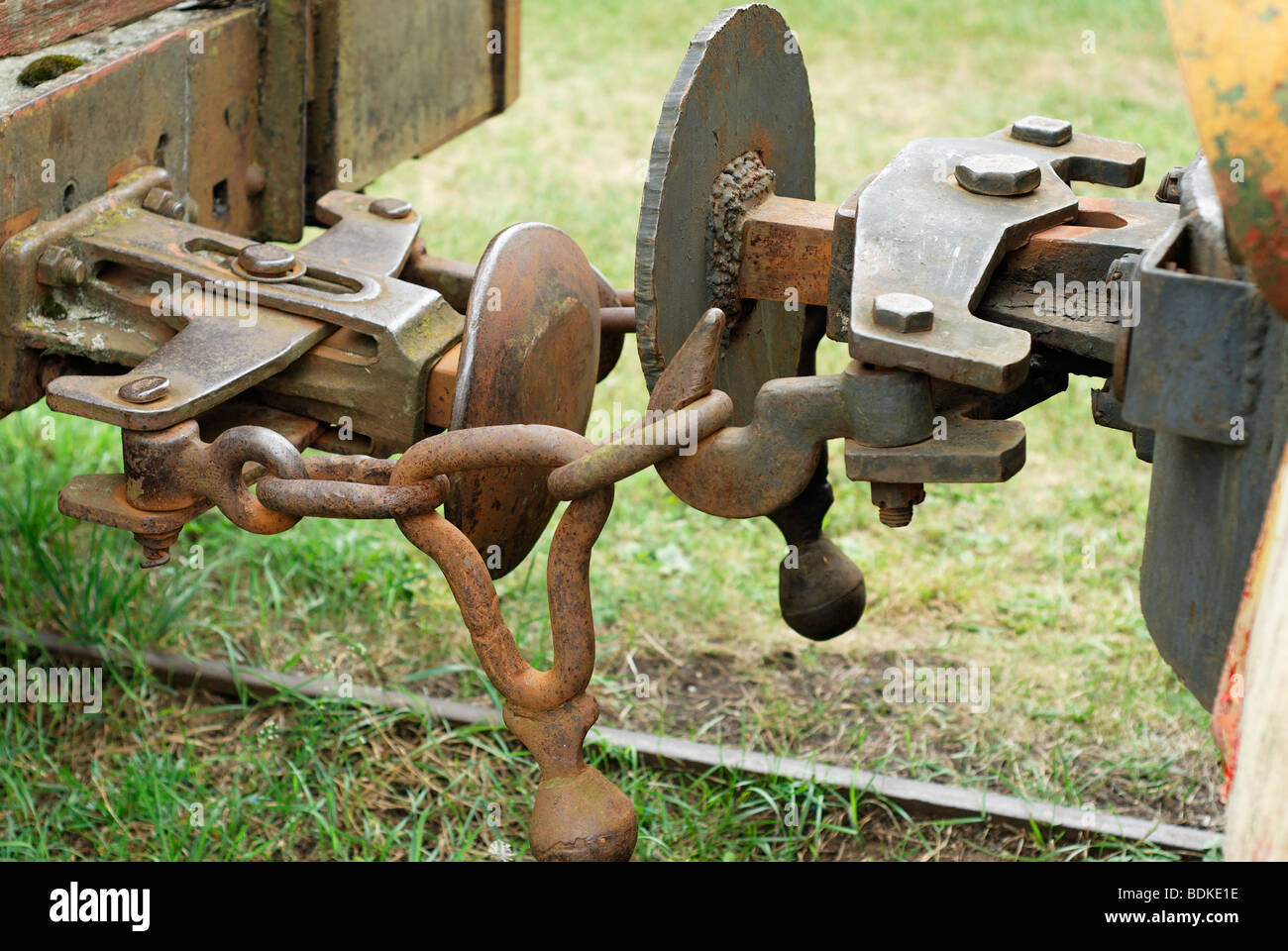 Old train coupling system Stock Photo Alamy