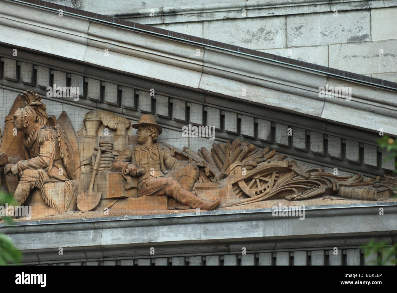 Frieze on the Bank of Montreal Building, Montreal Quebec Canada Stock Photo