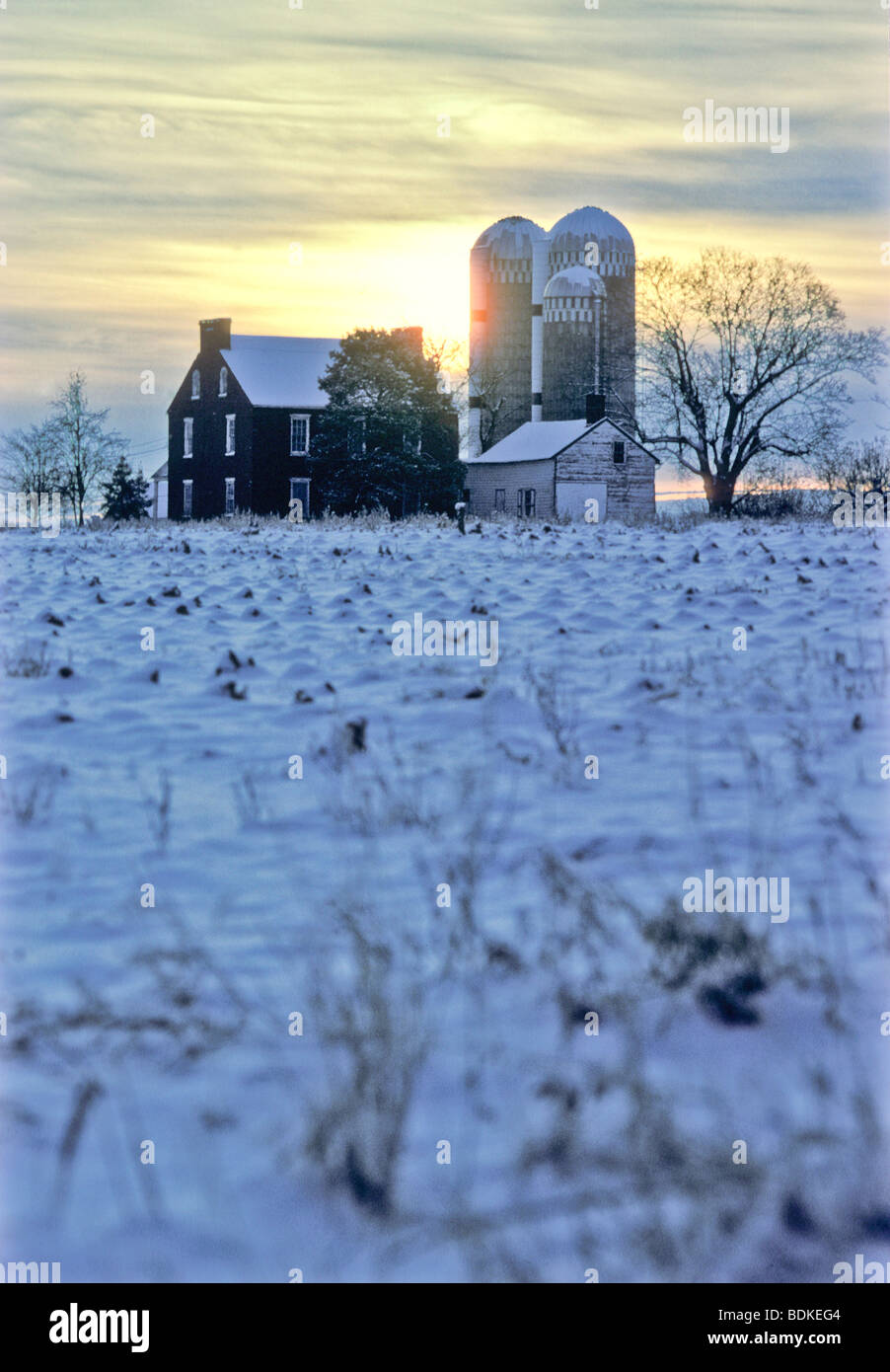 Early morning sunrise over farmhouse Stock Photo - Alamy