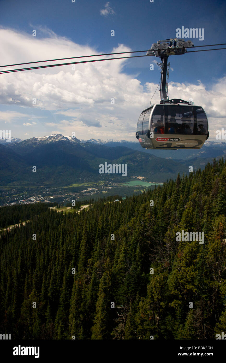 Peak 2 Peak Gondola between Whistler Mountain and Blackcomb, British Columbia, Canada. Stock Photo