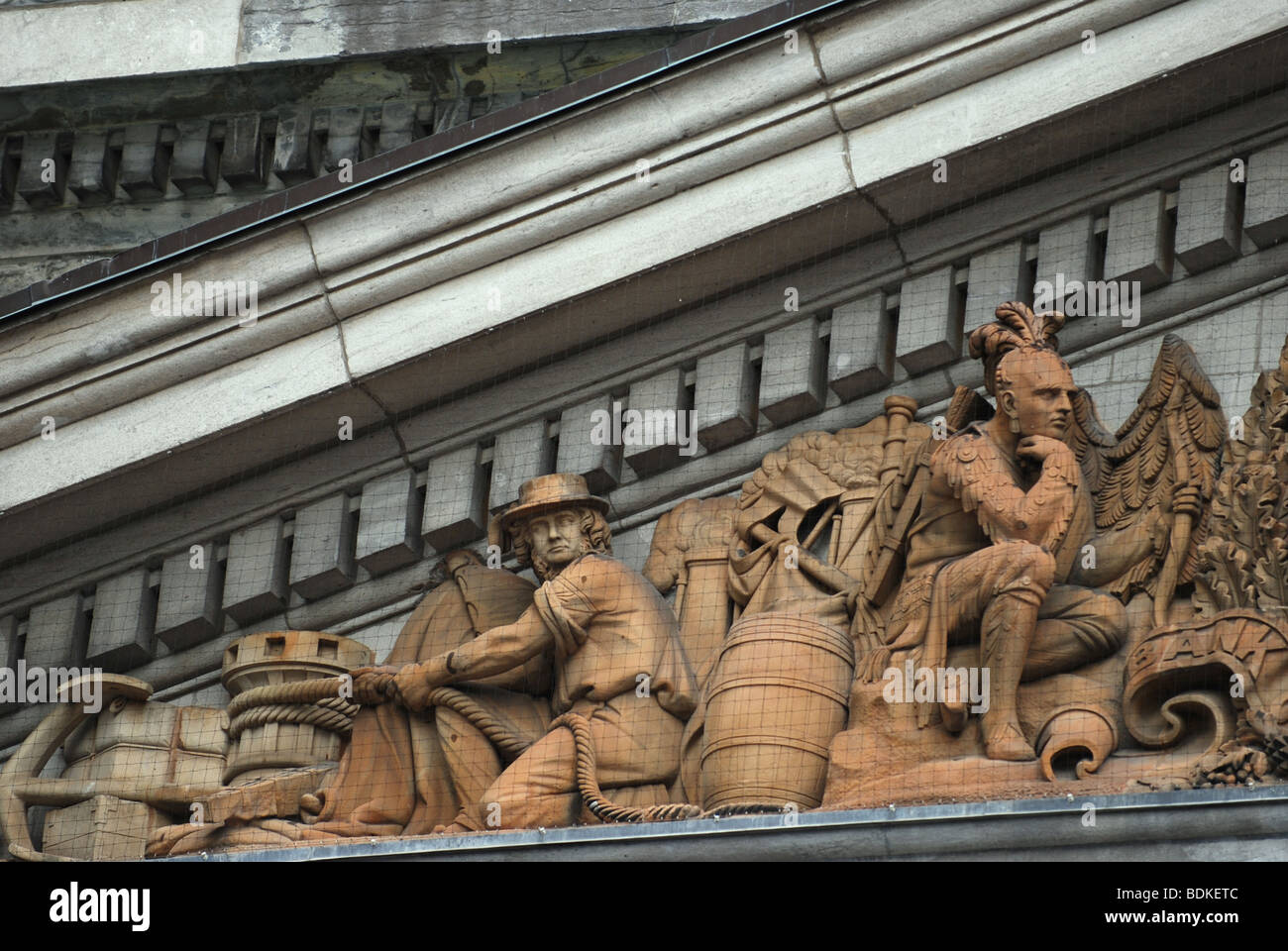 Frieze on the Bank of Montreal Building, Montreal Quebec Canada Stock Photo