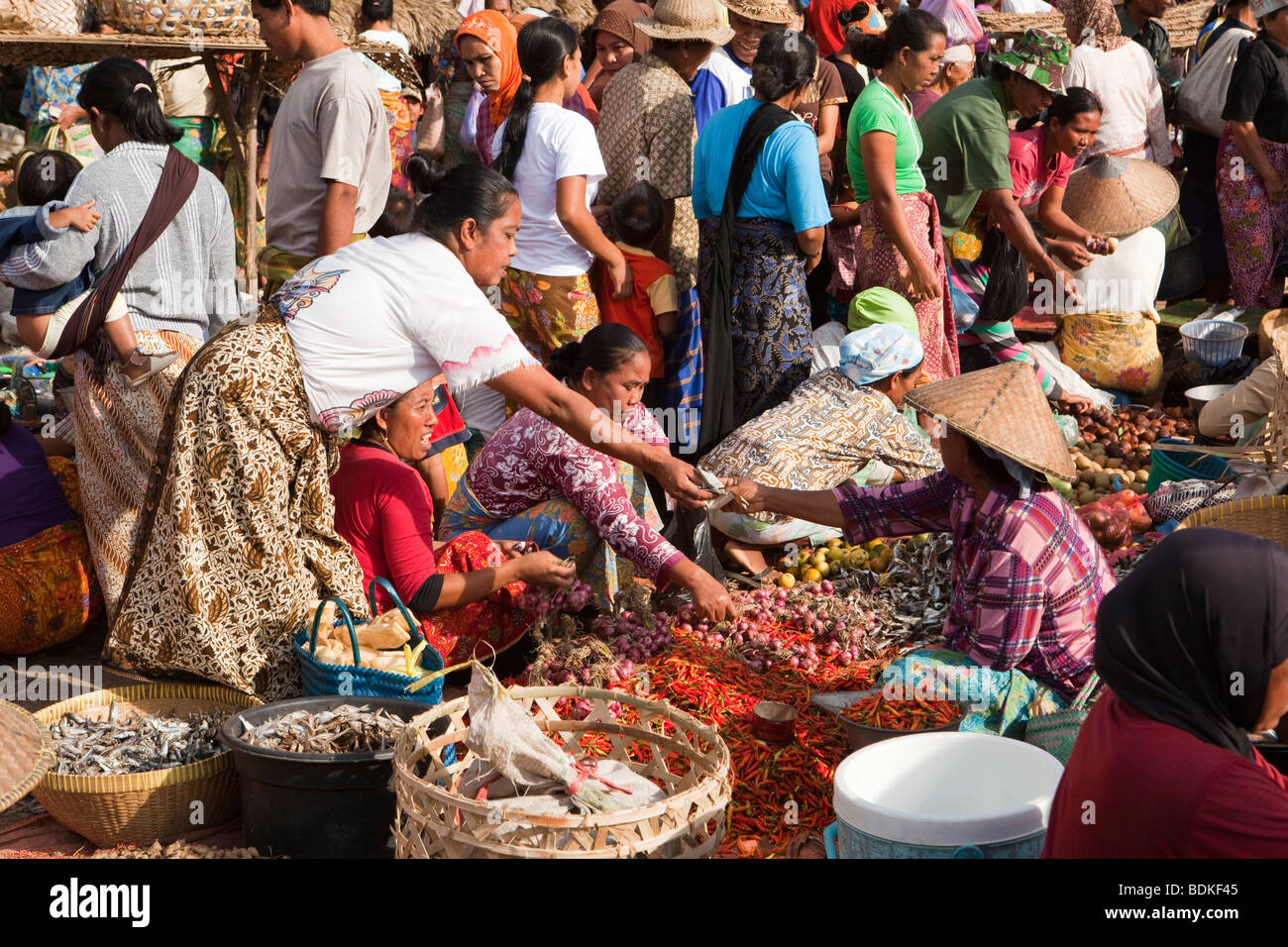 Indonesia, Lombok, Kuta, weekly market vegetable stalls Stock Photo