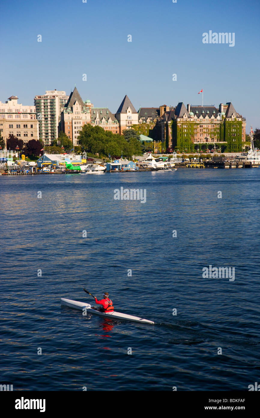 Kayaker in the Inner Harbour, Victoria, Vancouver Island, British Columbia, Canada. Stock Photo