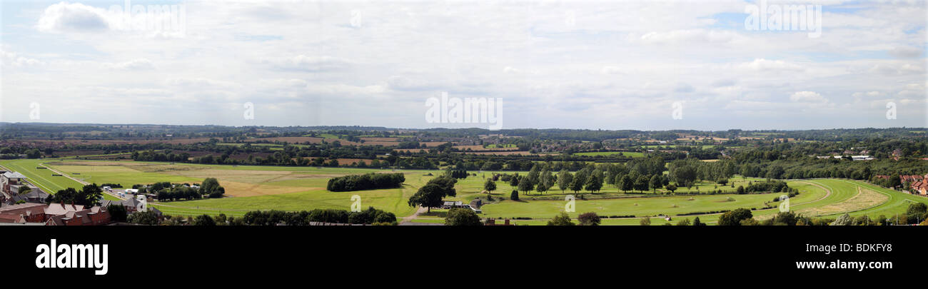 Panoramic view of Warwick Race Course and golf course from top of St Marys tower Warwick England WARWICK RACE COURSE GREEN Stock Photo