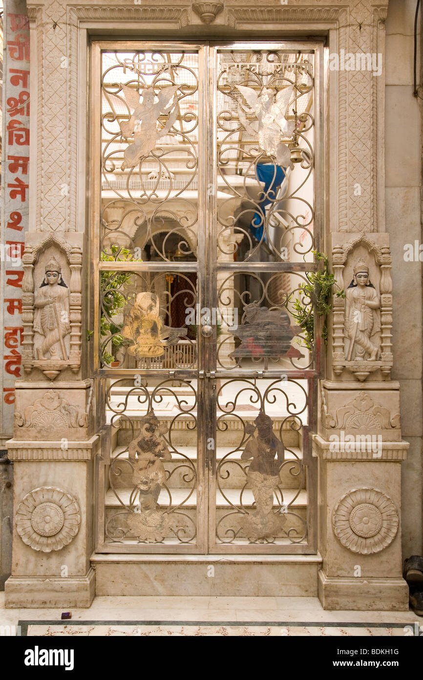 The gates of a Hindu Temple - dedicated to Lord Shiva - stand closed in the city of Varanasi, India. Stock Photo