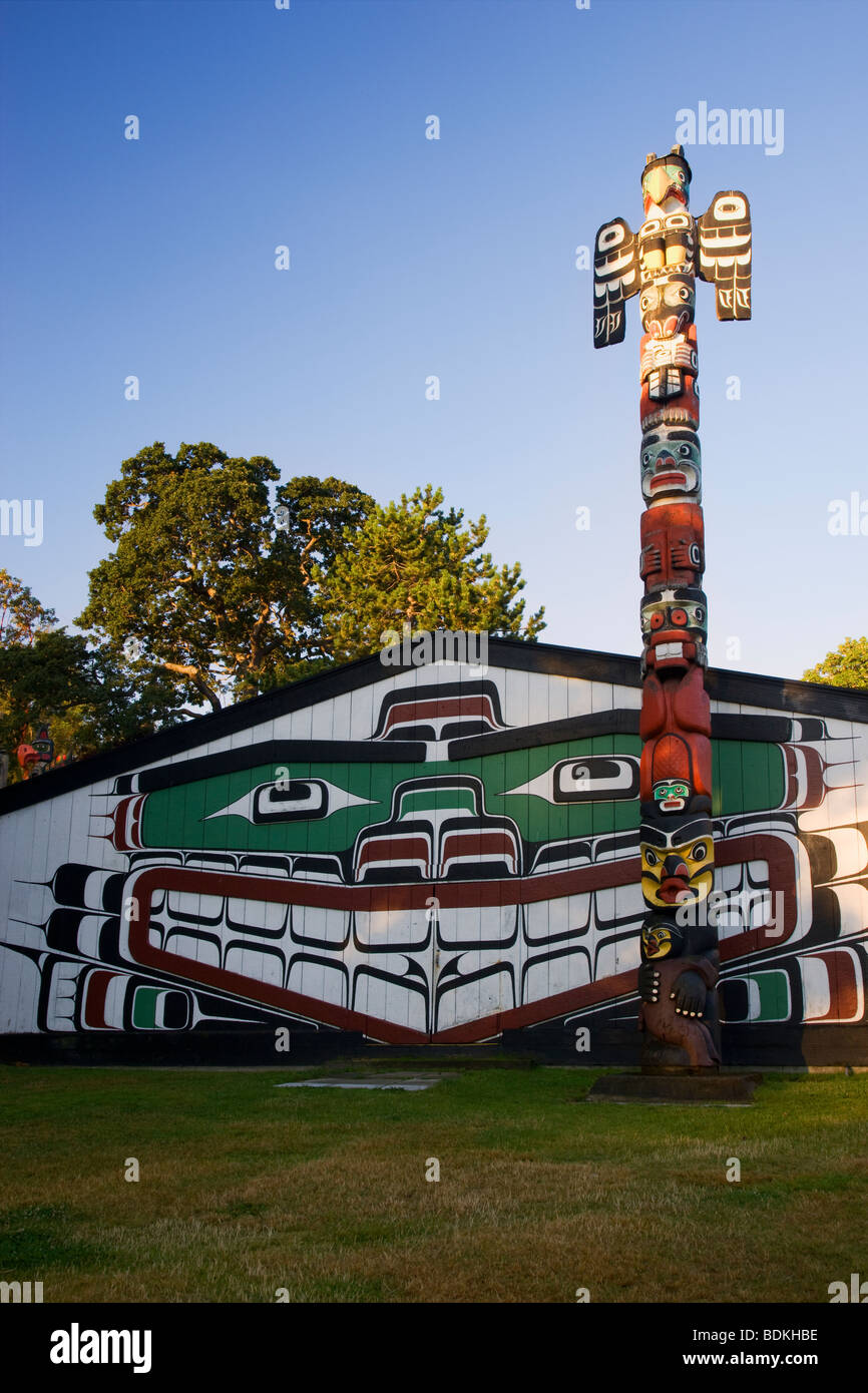 Totem poles in Thunderbird Park, downtown Victoria, Vancouver Island, British Columbia, Canada. Stock Photo