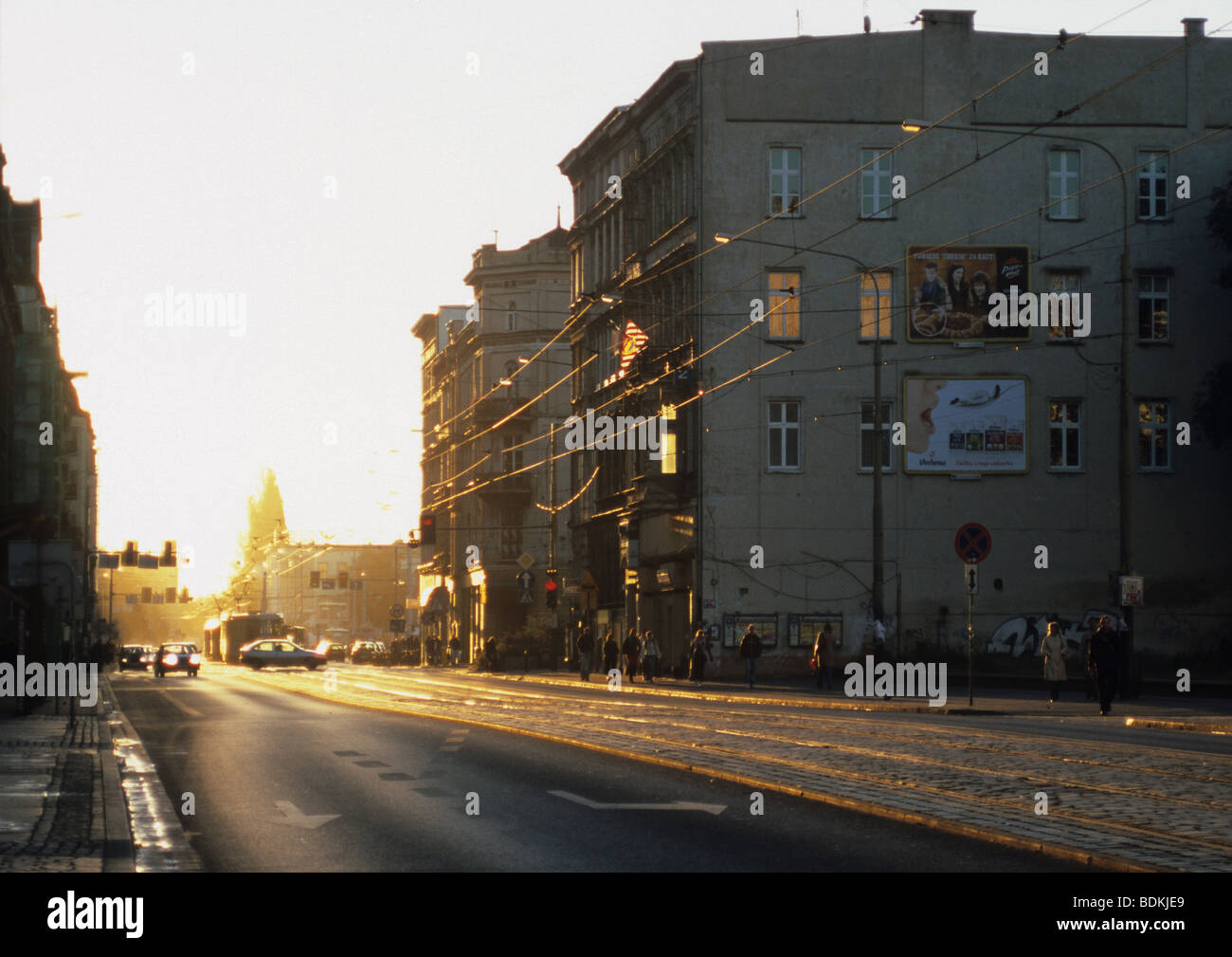 Pilsudski Street at sunrise, Wroclaw, Poland Stock Photo