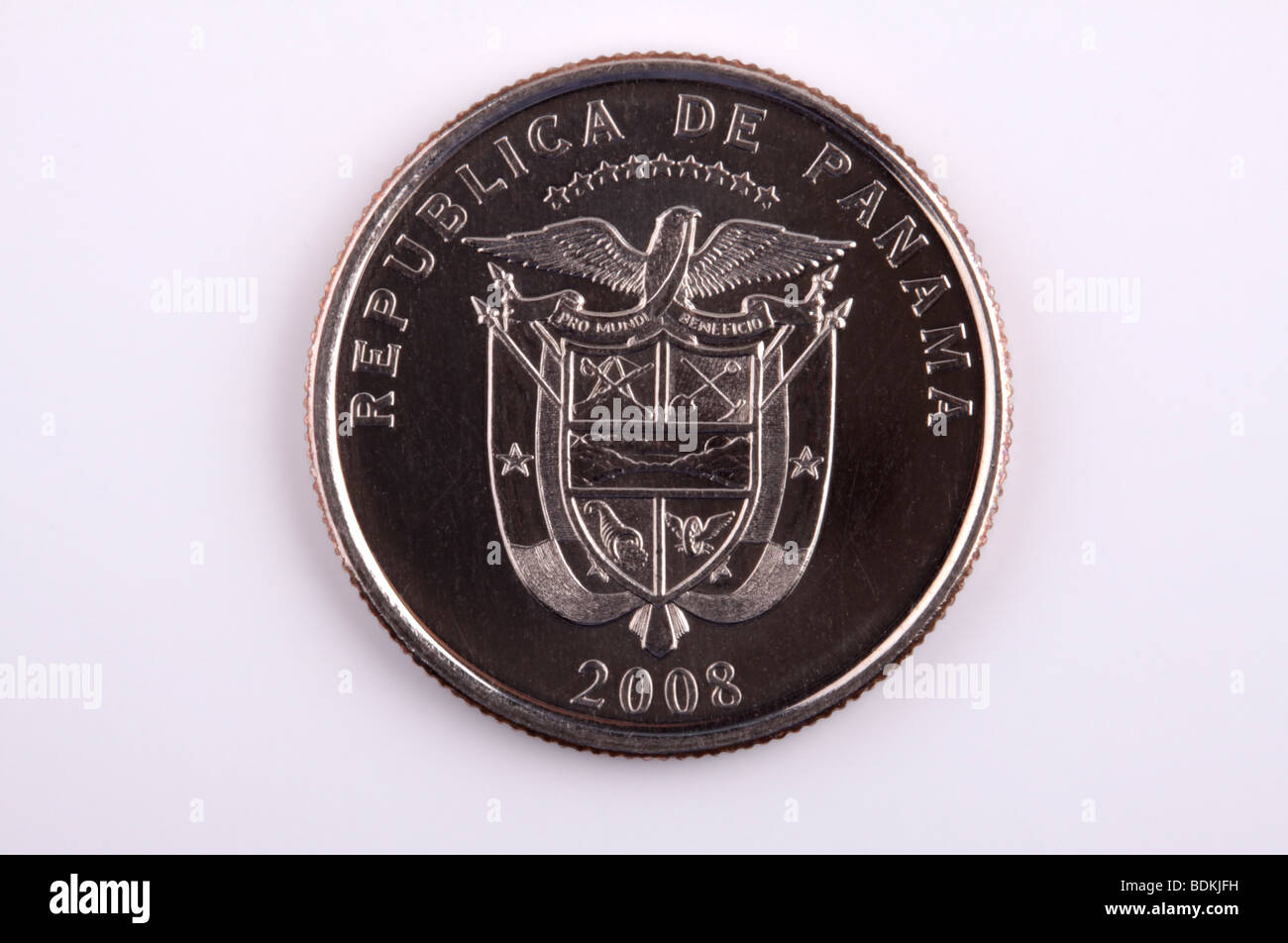 Reverse of a twenty five cents coin from the Republic of Panama Stock Photo