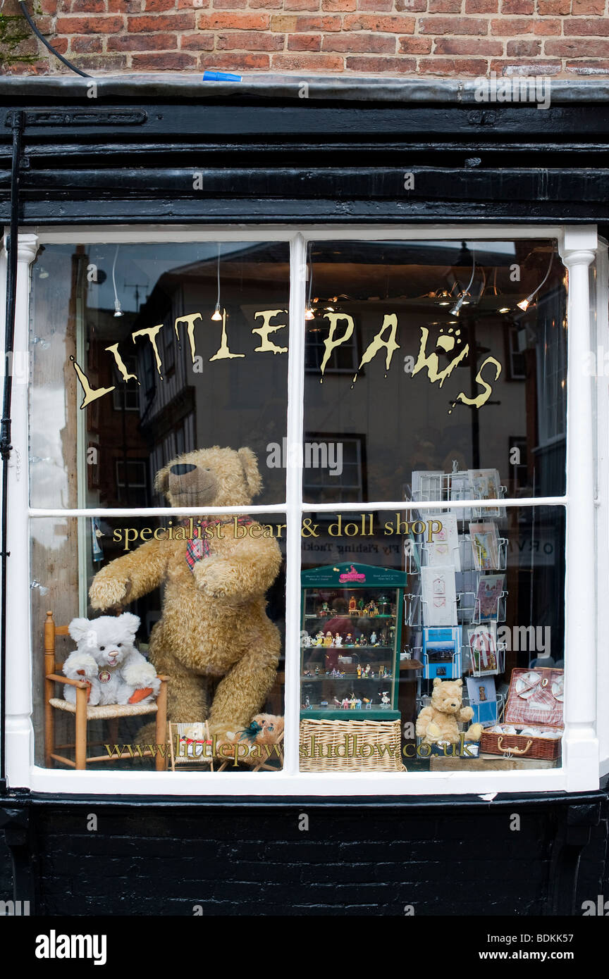 Teddy bear shop window, Ludlow, Shropshire, England Stock Photo