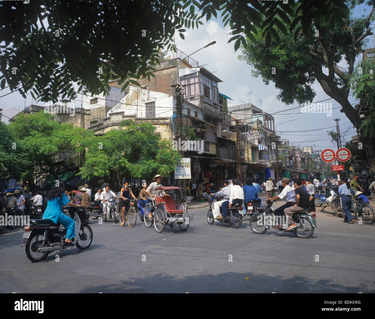 Vietnam, Hanoi, The Old Quarter, busy intersection at Hang Dao Street Stock Photo