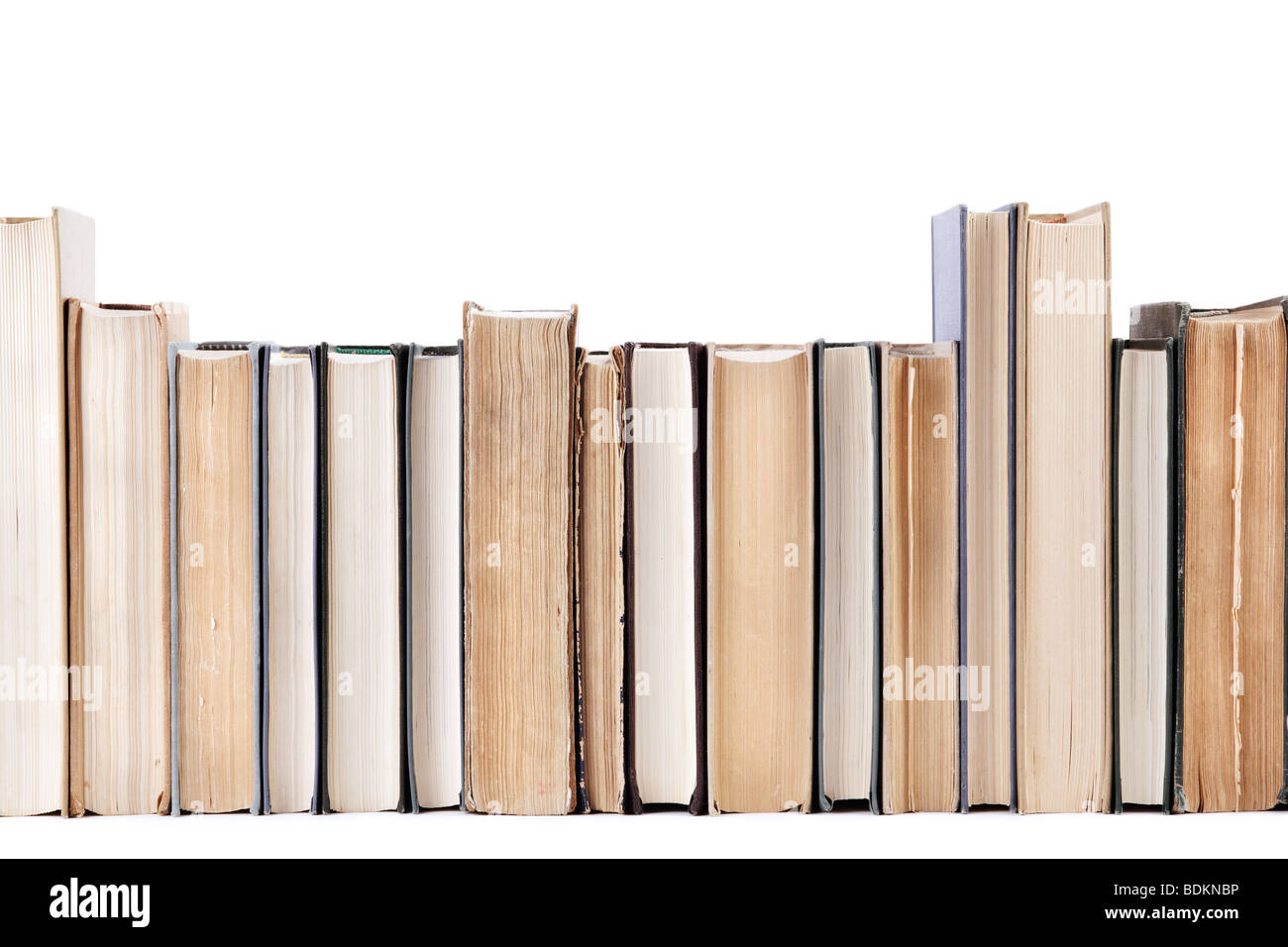 books isolated on white background with clipping path and soft shadow, focus on center Stock Photo