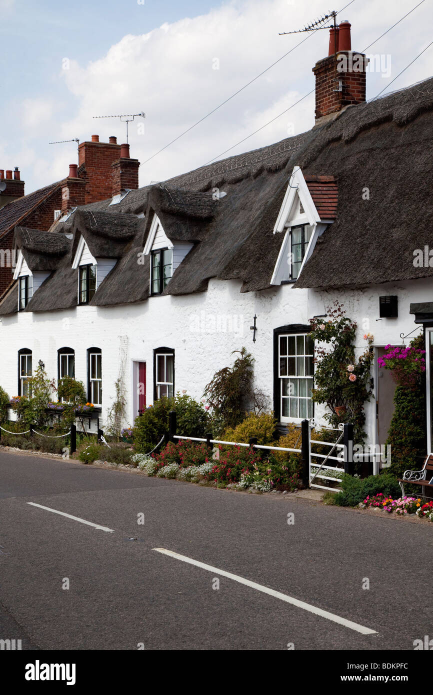 Thatched cottages in Ludham village, Norfolk, England Stock Photo