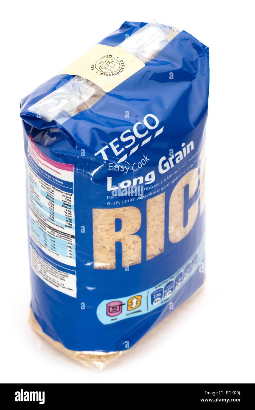 2kg cellophane bag of 'easy cook' 'long grain' white rice Stock Photo