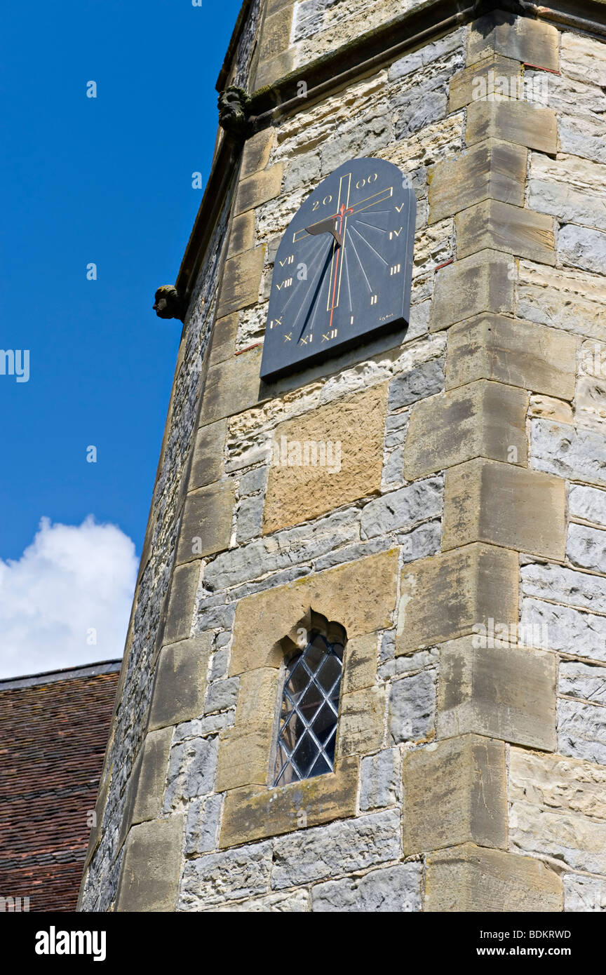 Sundial on the tower of "St Mary's Church" Leigh Kent UK Stock Photo