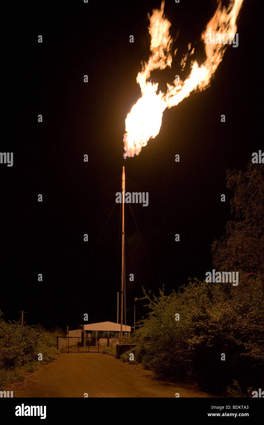 Gas flaring at a gas production site in Lower Saxony, Germany Stock Photo