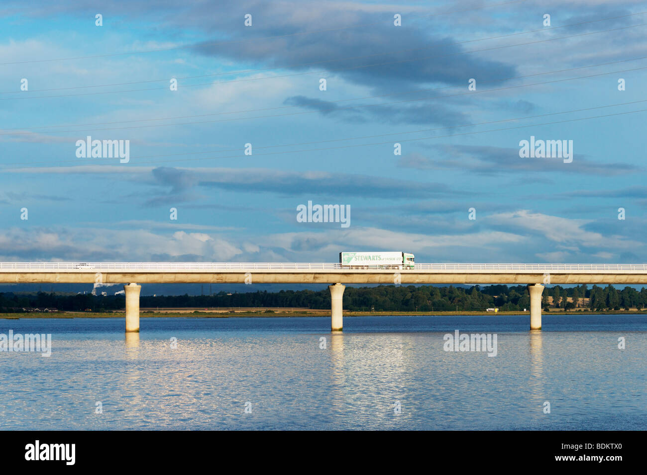 HGV on the Clackmannanshire Bridge across the Firth of Forth, Scotland. Stock Photo