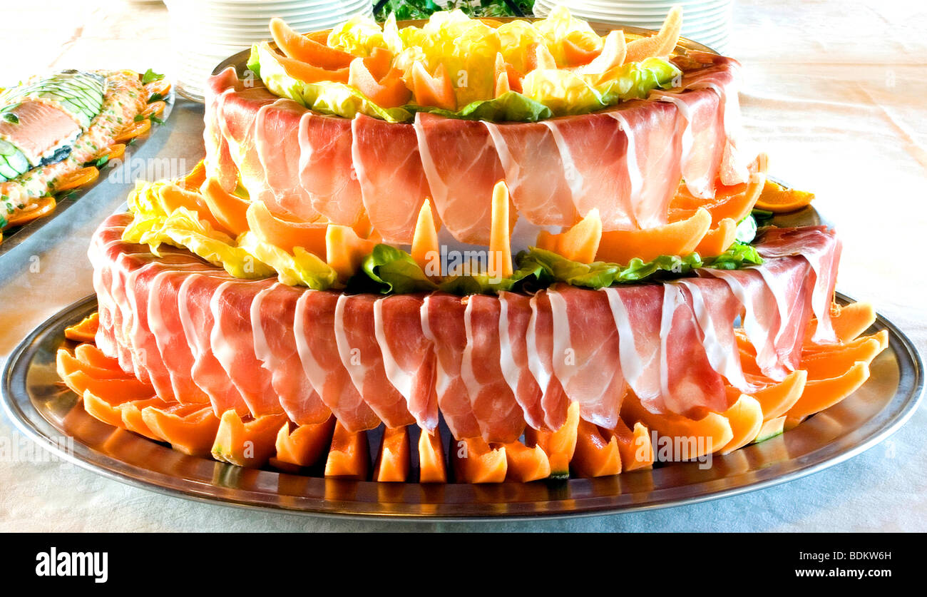 A Display of Prosciutto and Melon in the Gourmet tradition at the