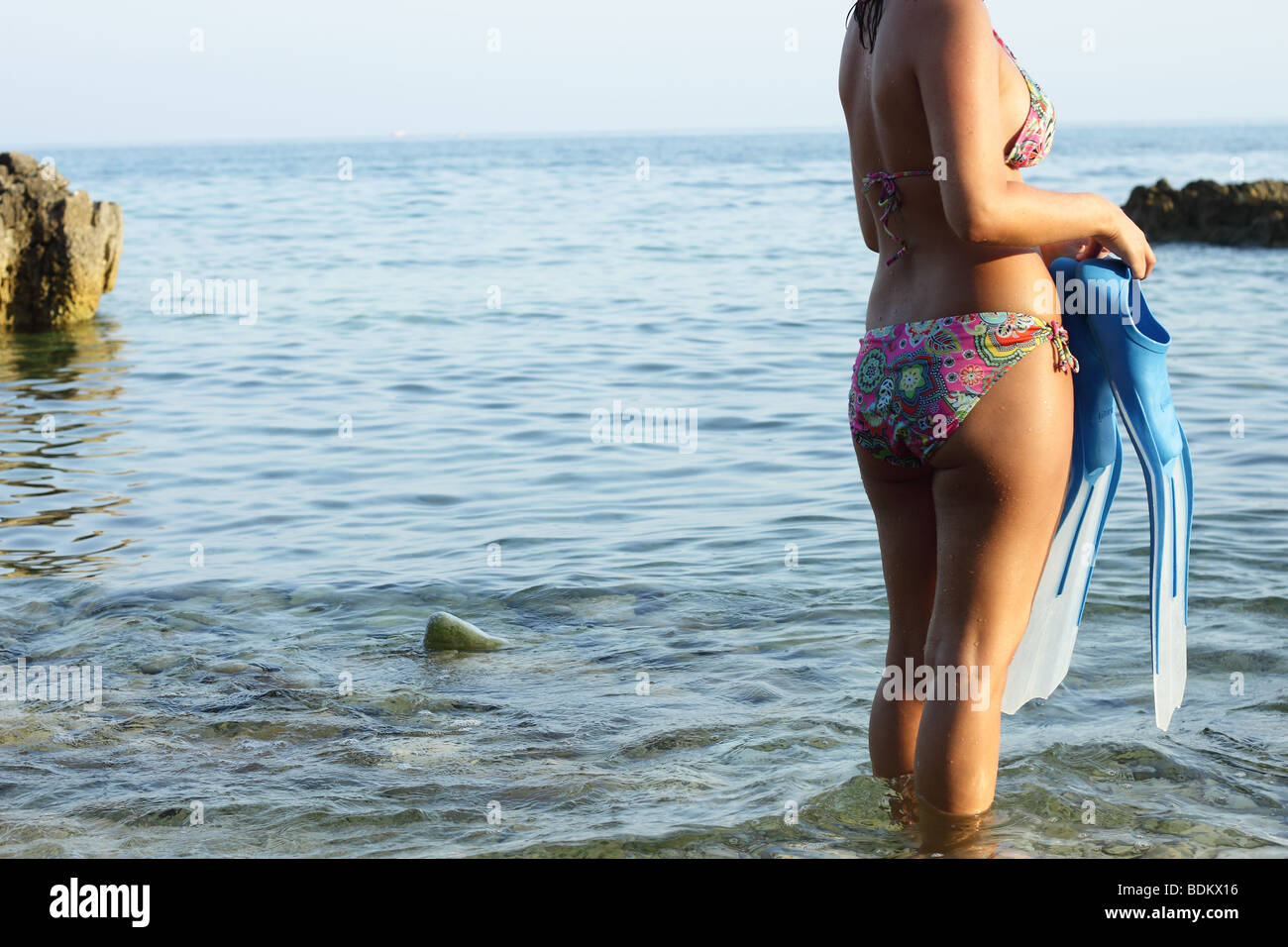 woman with fins making holiday Stock Photo