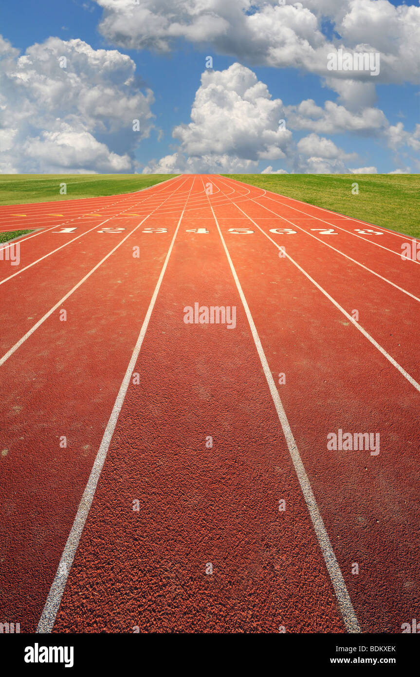 Olympic running track on a sunny day Stock Photo