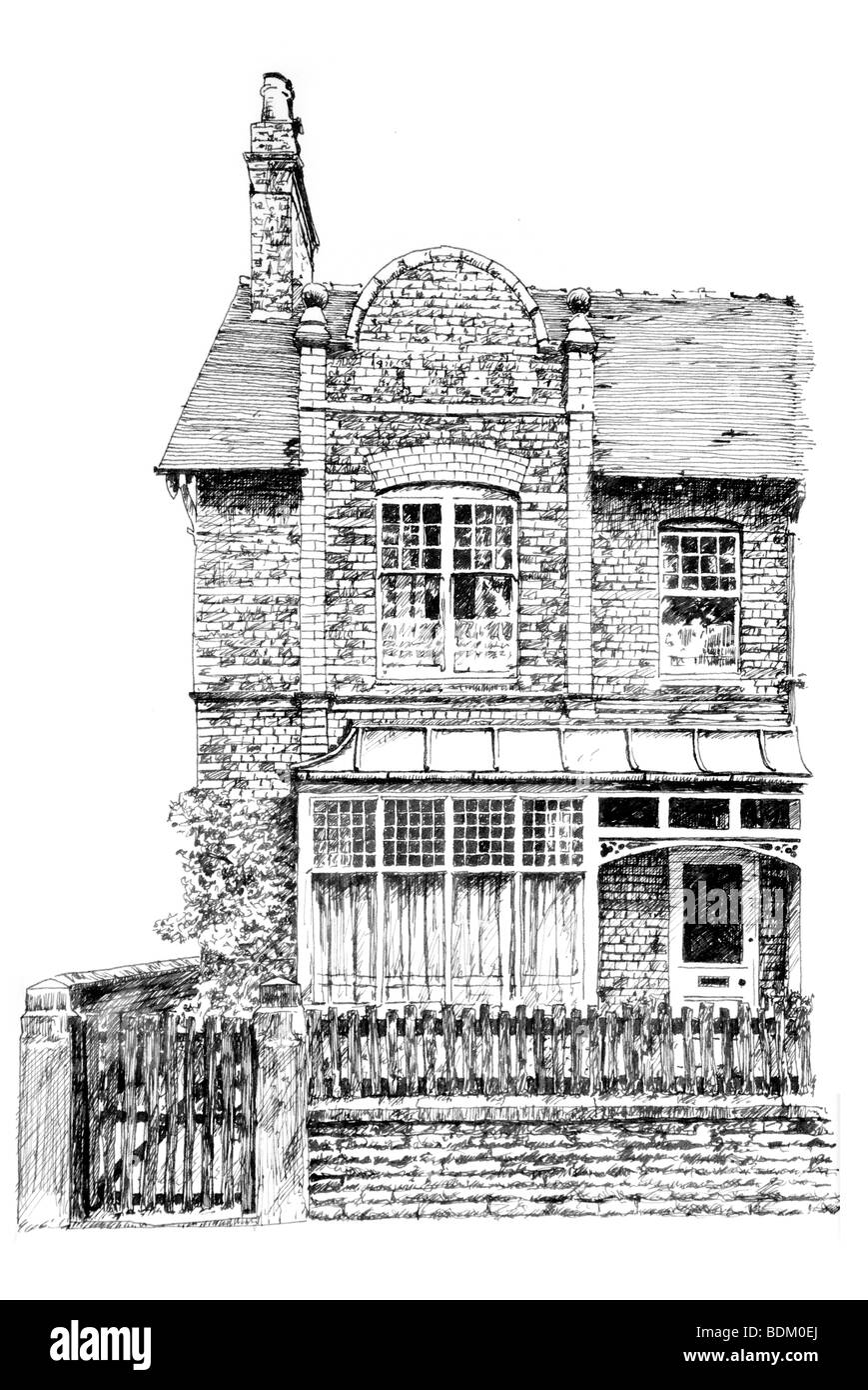 UK, Cheshire, Alderley Edge, Edwardian house in Stephen Street, line illustration Stock Photo
