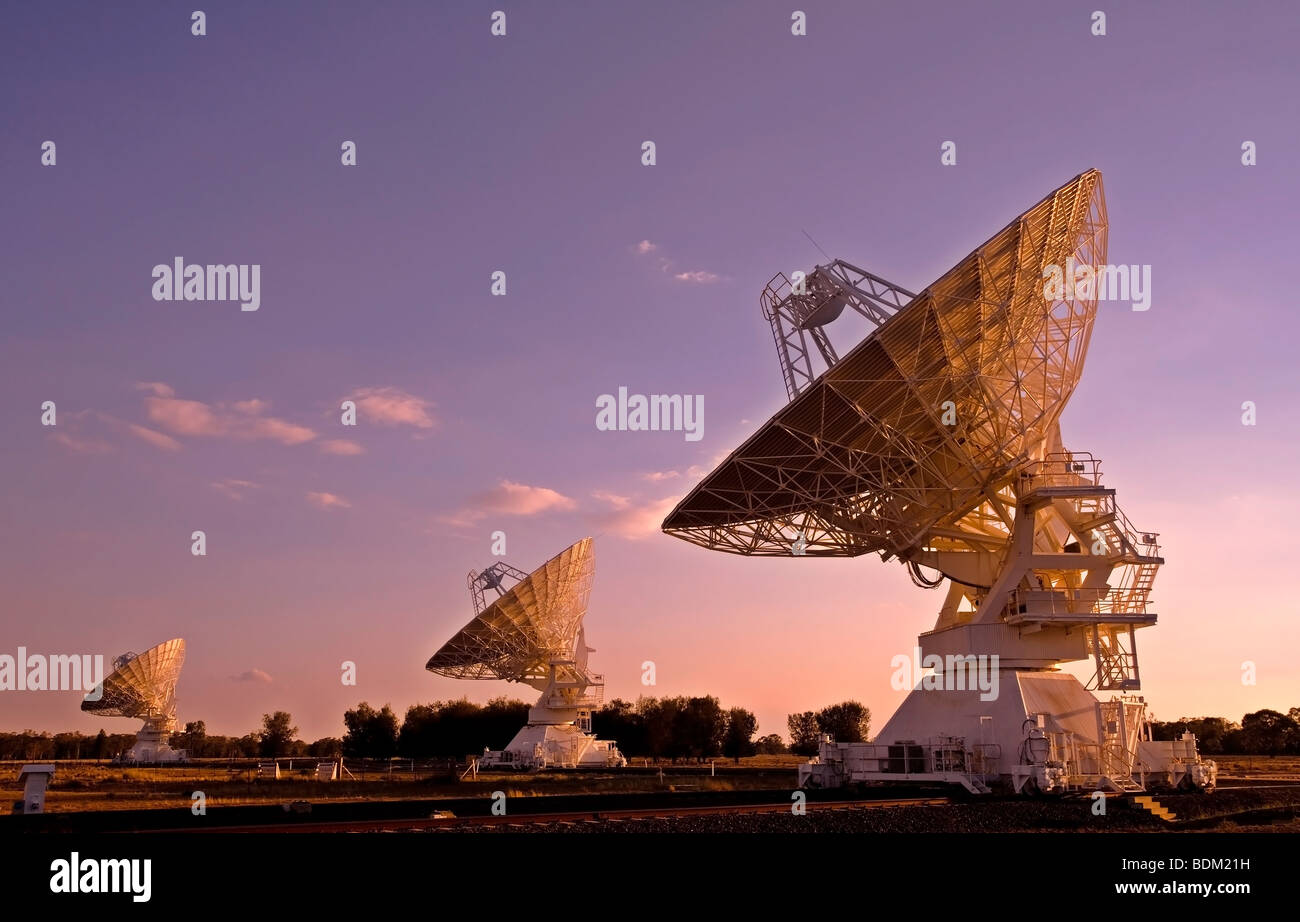 Australia Telescope Compact Array near Narrabri, NSW, Australia. photographed at sunset Stock Photo