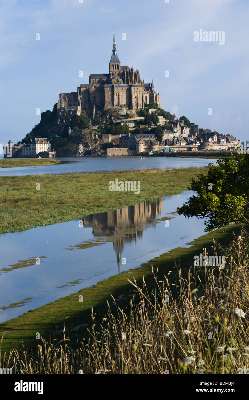 Mont Saint-Michel, the monastery and village on a tidal island between Brittany and Normandy Stock Photo