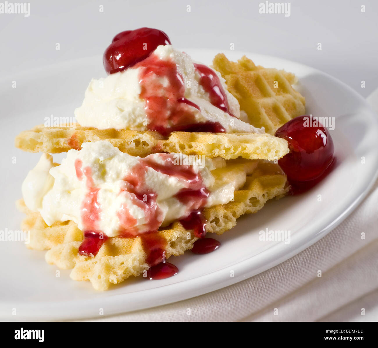 Wafer and whipped cream dessert Stock Photo