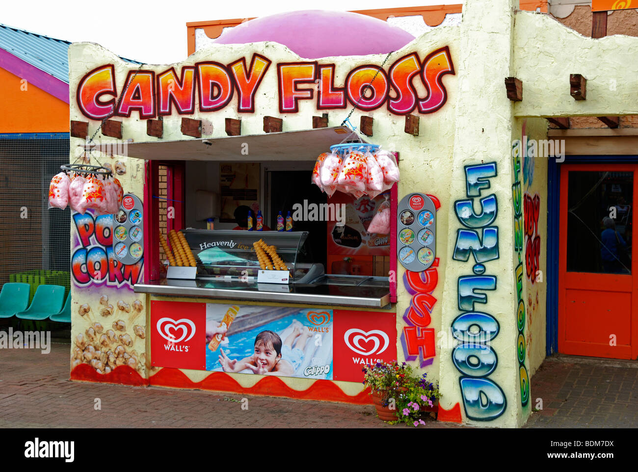 a candy floss stall at the funfair in southport,lancashire,uk Stock Photo