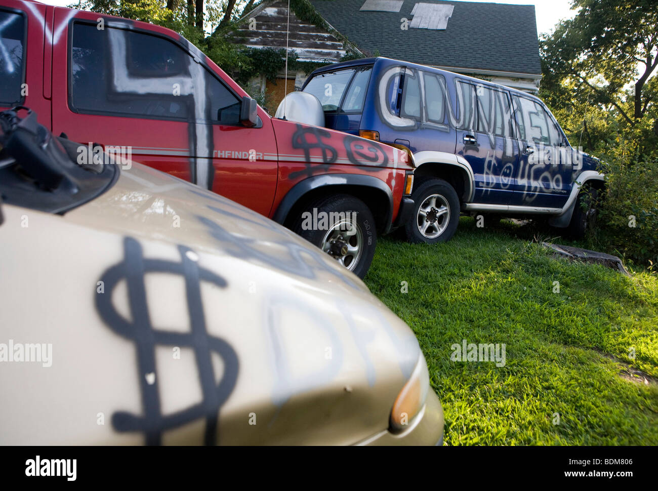 15 August 2009 – Hagerstown, Maryland – 'Clunker' vehicles pile up on auto dealer lots. Stock Photo