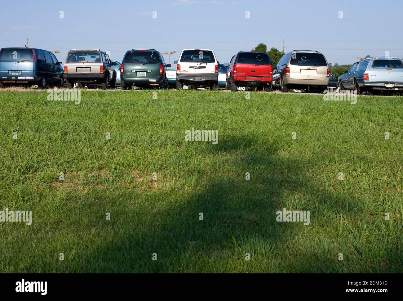 15 August 2009 – Hagerstown, Maryland – 'Clunker' vehicles pile up on auto dealer lots. Stock Photo