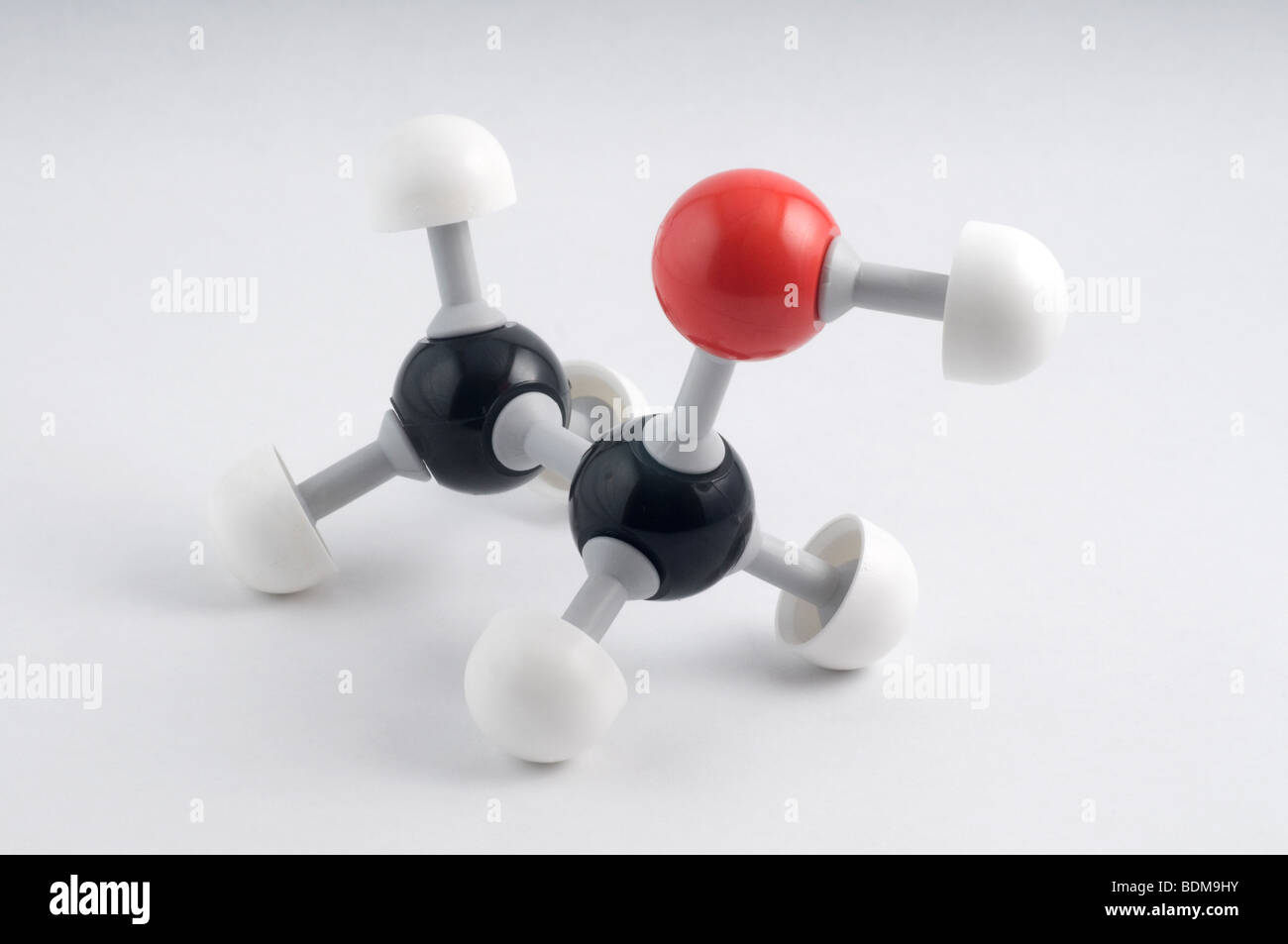 Ethanol (ethyl alcohol) 3D molecular model. Stock Photo