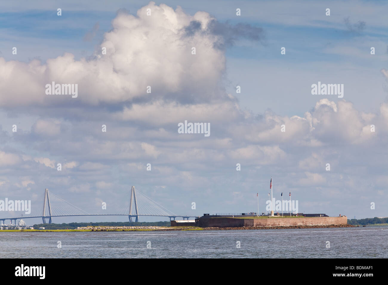 View of historic Fort Sumter, where the Civil War began from the mouth of Charleston Harbor, South Carolina Stock Photo