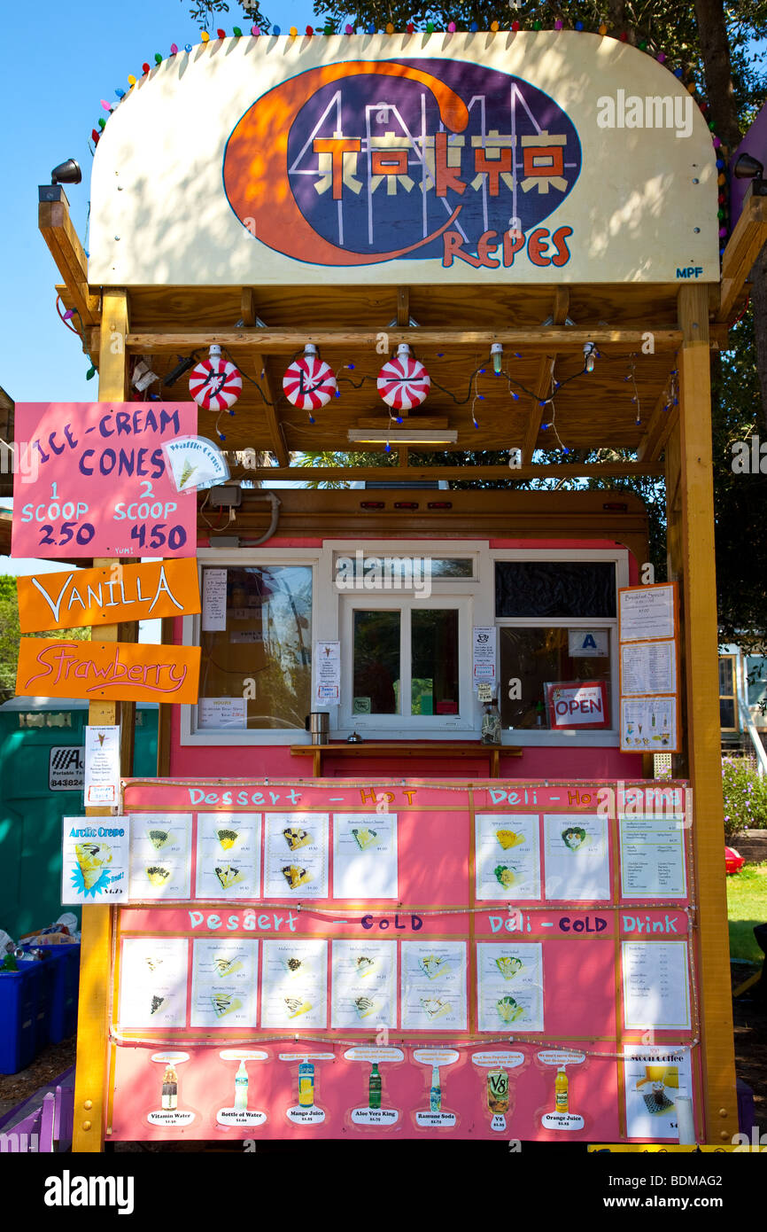 The Tokyo Crepes roadside stand in Folly Beach, South Carolina. Stock Photo