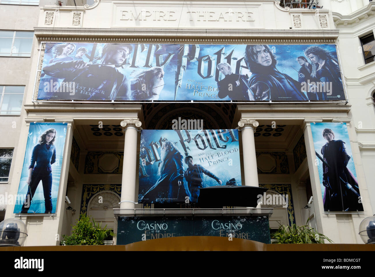 Billboards on exterior of the Empire Theatre Leicester Square promoting the film Harry Potter and the Half-Blood Prince Stock Photo