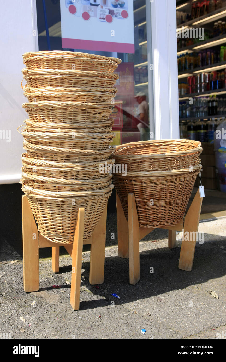 Handmade wicker baskets for sale outside a store Stock Photo Alamy