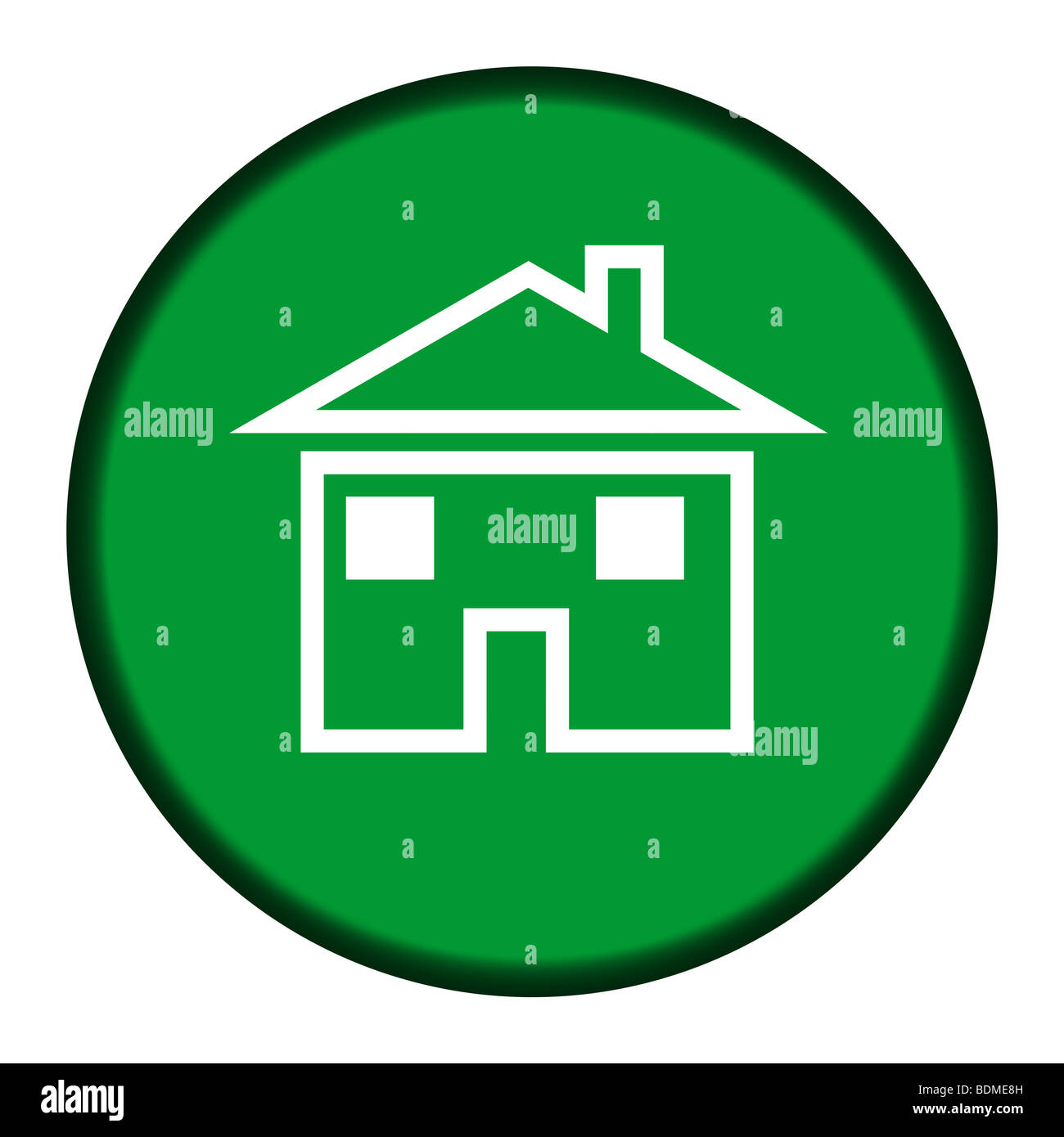 Circular green house or home button isolated on white background Stock ...