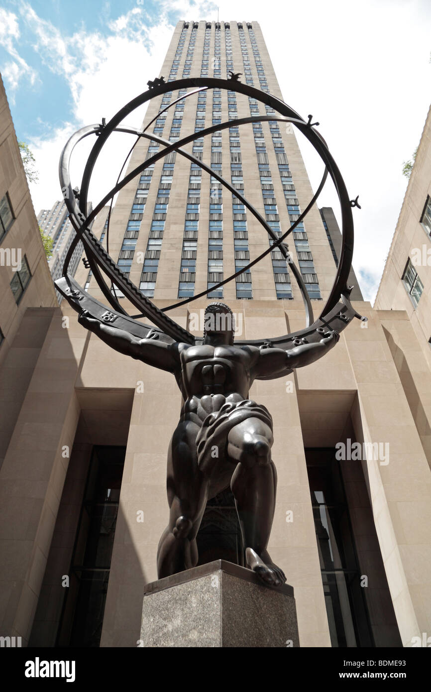 A statue of Atlas, with the heavens on his shoulders and The