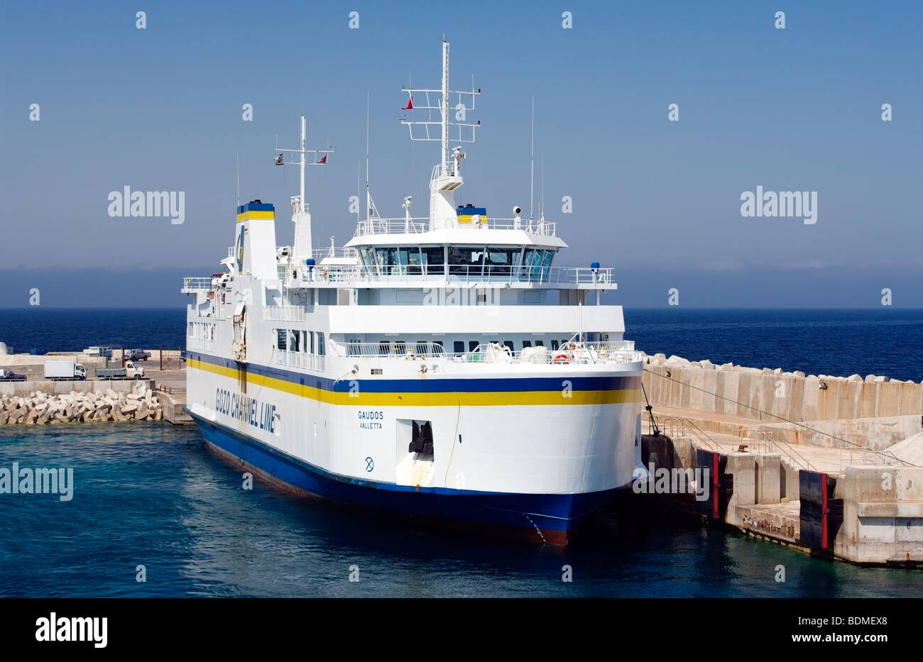 The Gozo Channel Line ferry 'Gaudos' in Cirkewwa Ferry Terminal, Malta. Stock Photo