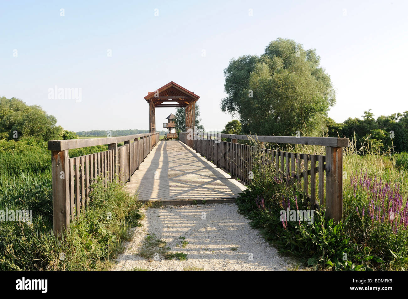 Bridge of Andau crossing Einserkanal canal, Austrian-Hungarian border, in Seewinkel, near Andau, Austria, Europe Stock Photo