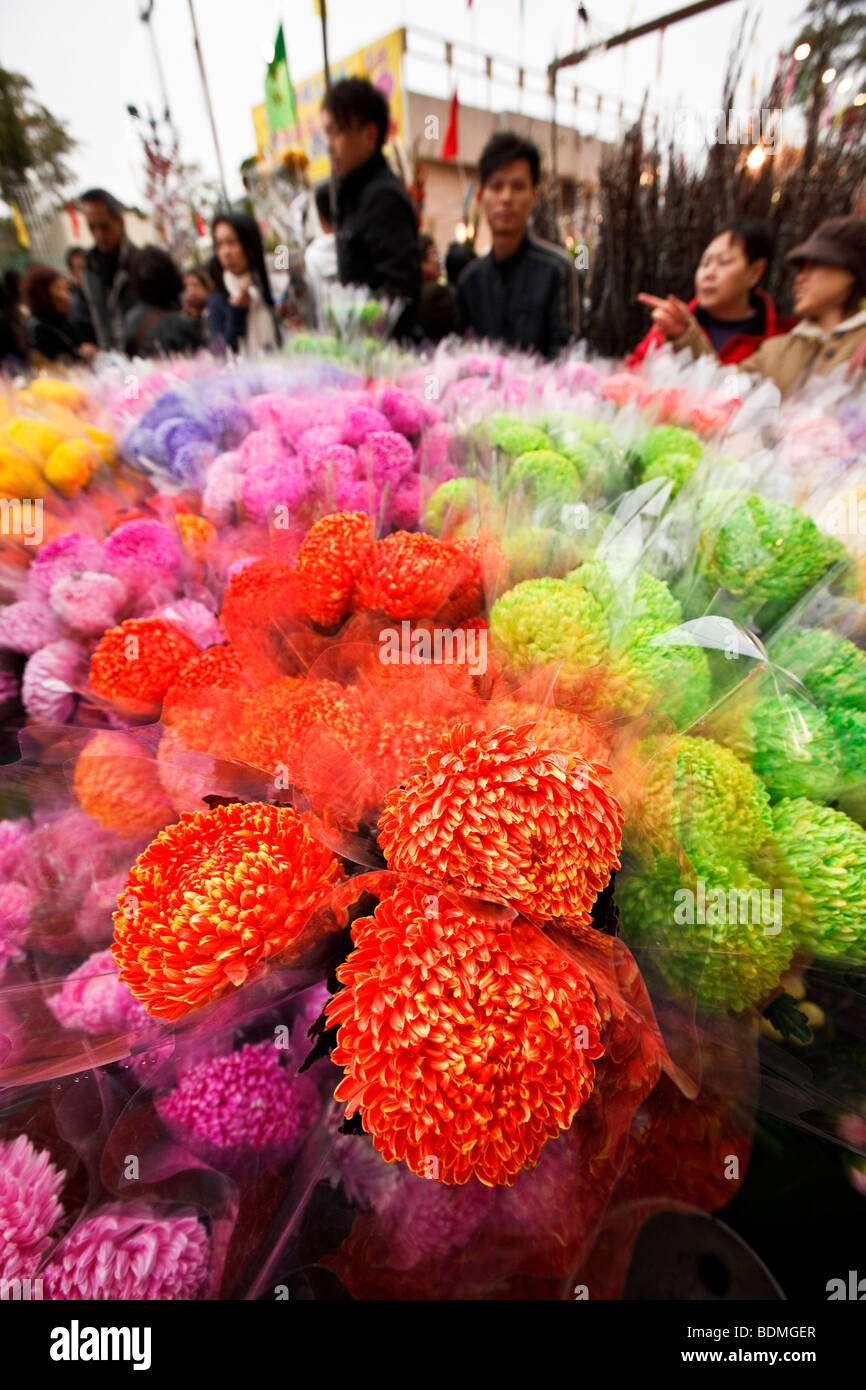 Colourful blooms for sale in Flower Market Road in Mongkok, Hong Kong