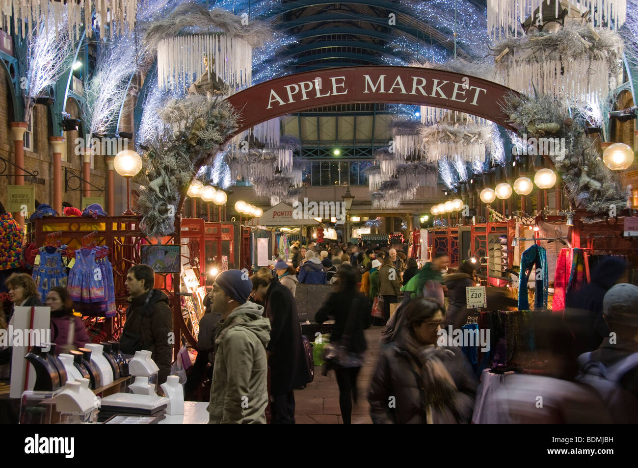 Christmas shopping in the Apple Market at Covent Garden. London. Stock Photo