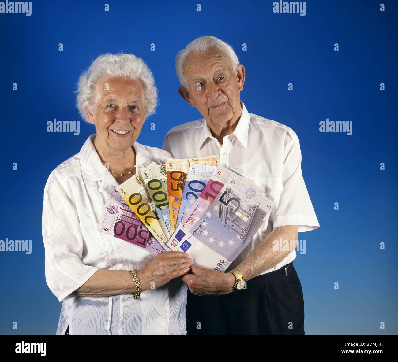 old couple with great Euronotes Stock Photo
