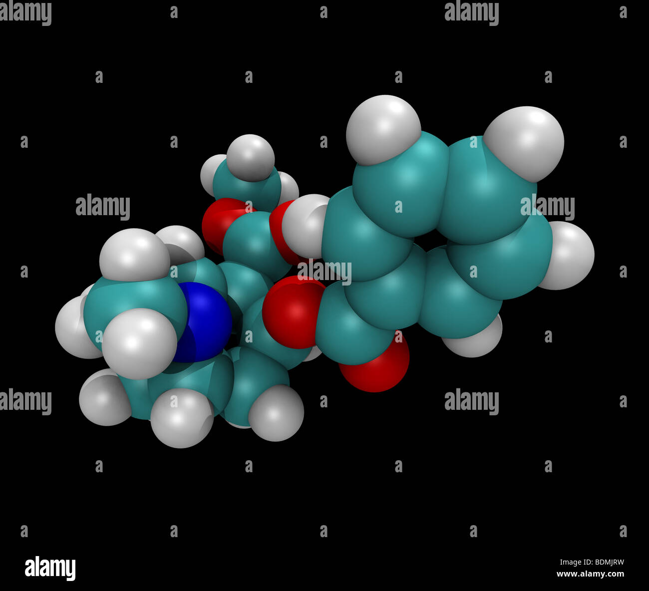 three-dimensional, space-filling, computer-generated molecular model of cocaine Stock Photo