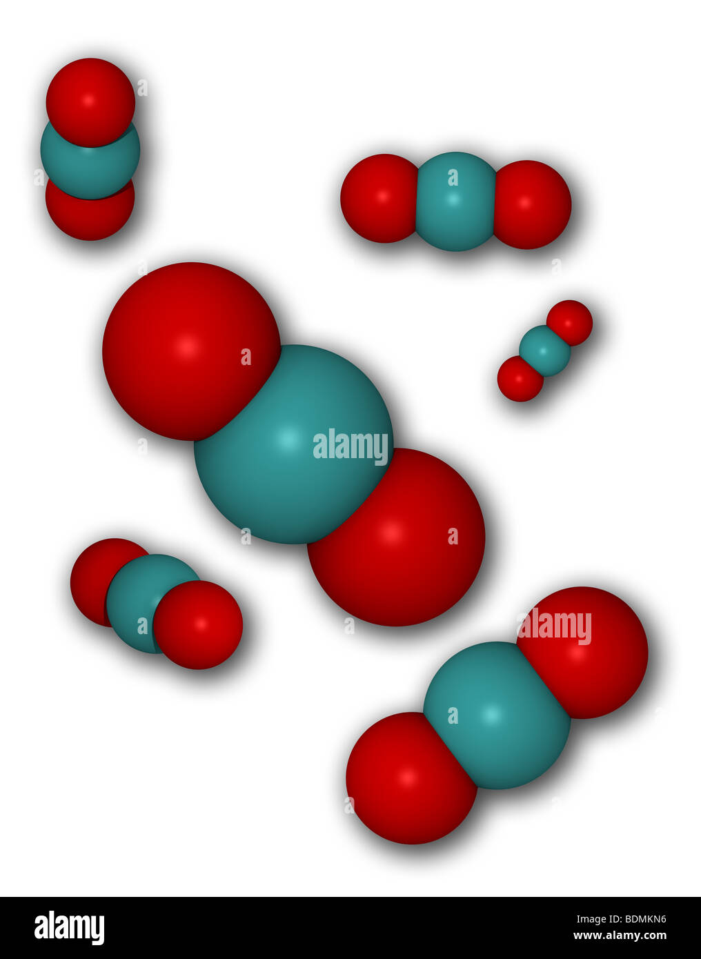 Molecular model of carbon dioxide molecules, one of the greenhouse gases Stock Photo