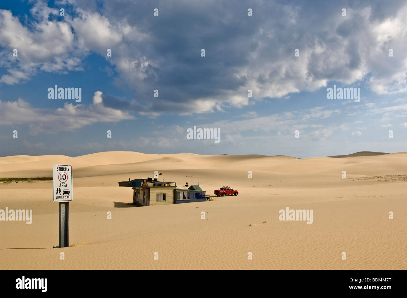 Fishing shacks at Stockton Beach, Newcastle, New South Wales, Australia Stock Photo