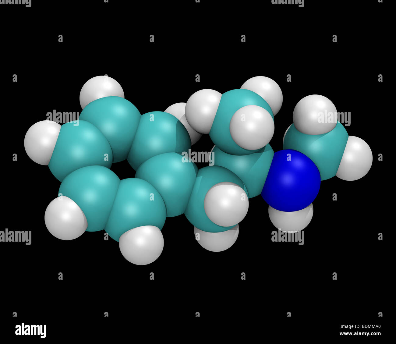 computer-generated, three-dimensional space-filling molecular model of the illegal drug, methamphetamine Stock Photo