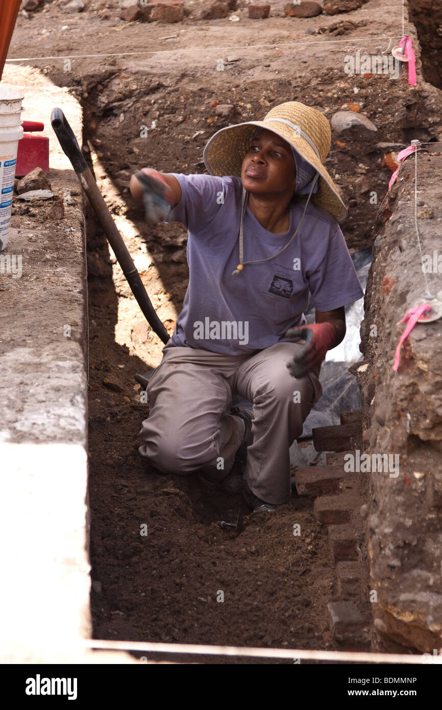 Archaeological dig in the historic Battery section of Charleston, South Carolina where the original city wall stood Stock Photo