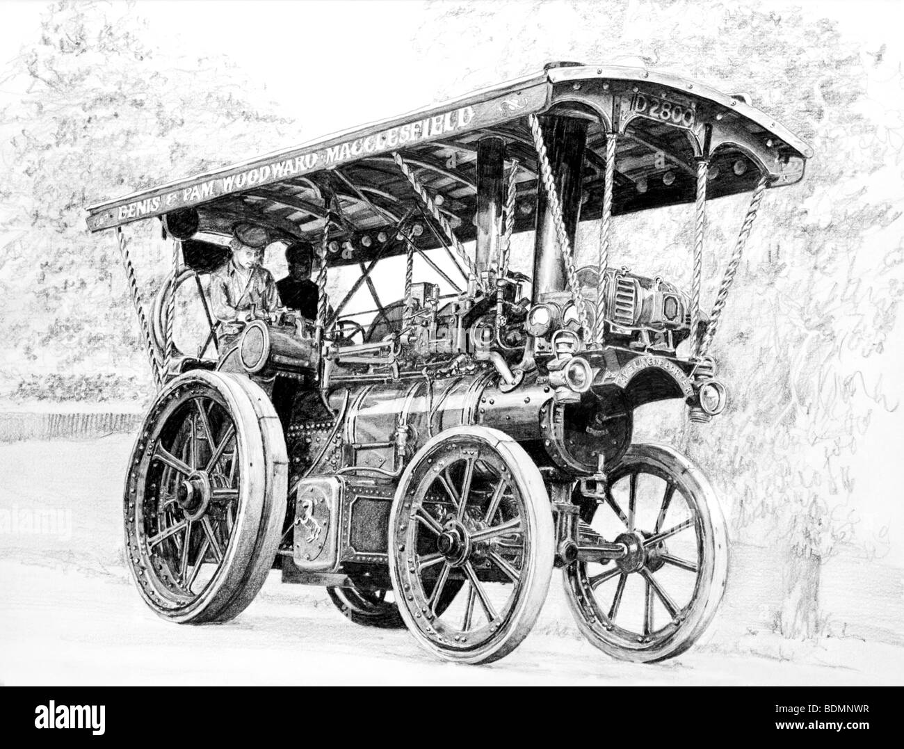 UK, Cheshiire, Macclesfield, Aveling and Porter traction engine pencil drawing Stock Photo