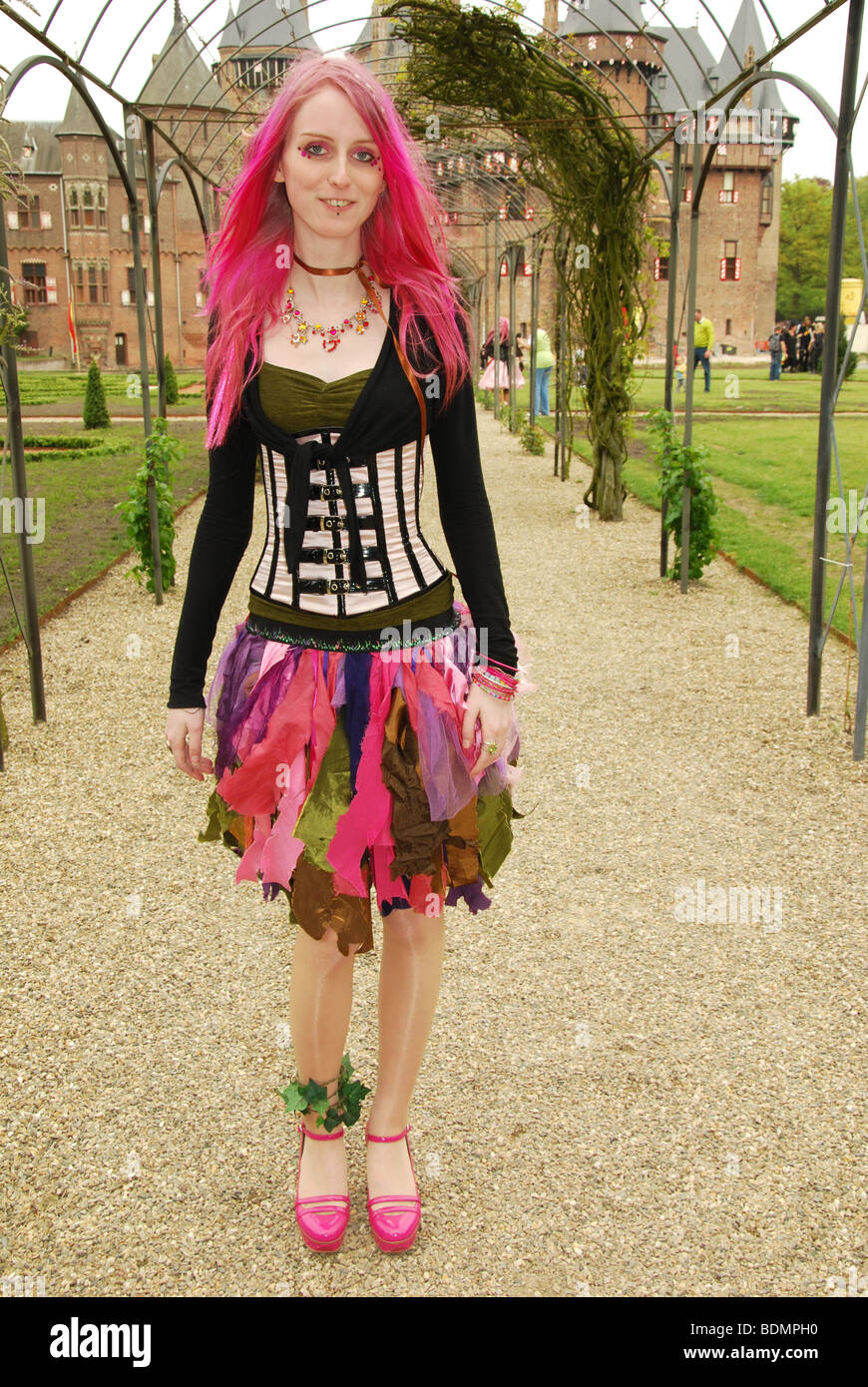 goth woman posing at 2009 Fantasy Fair Haarzuilens Netherlands Europe Stock Photo